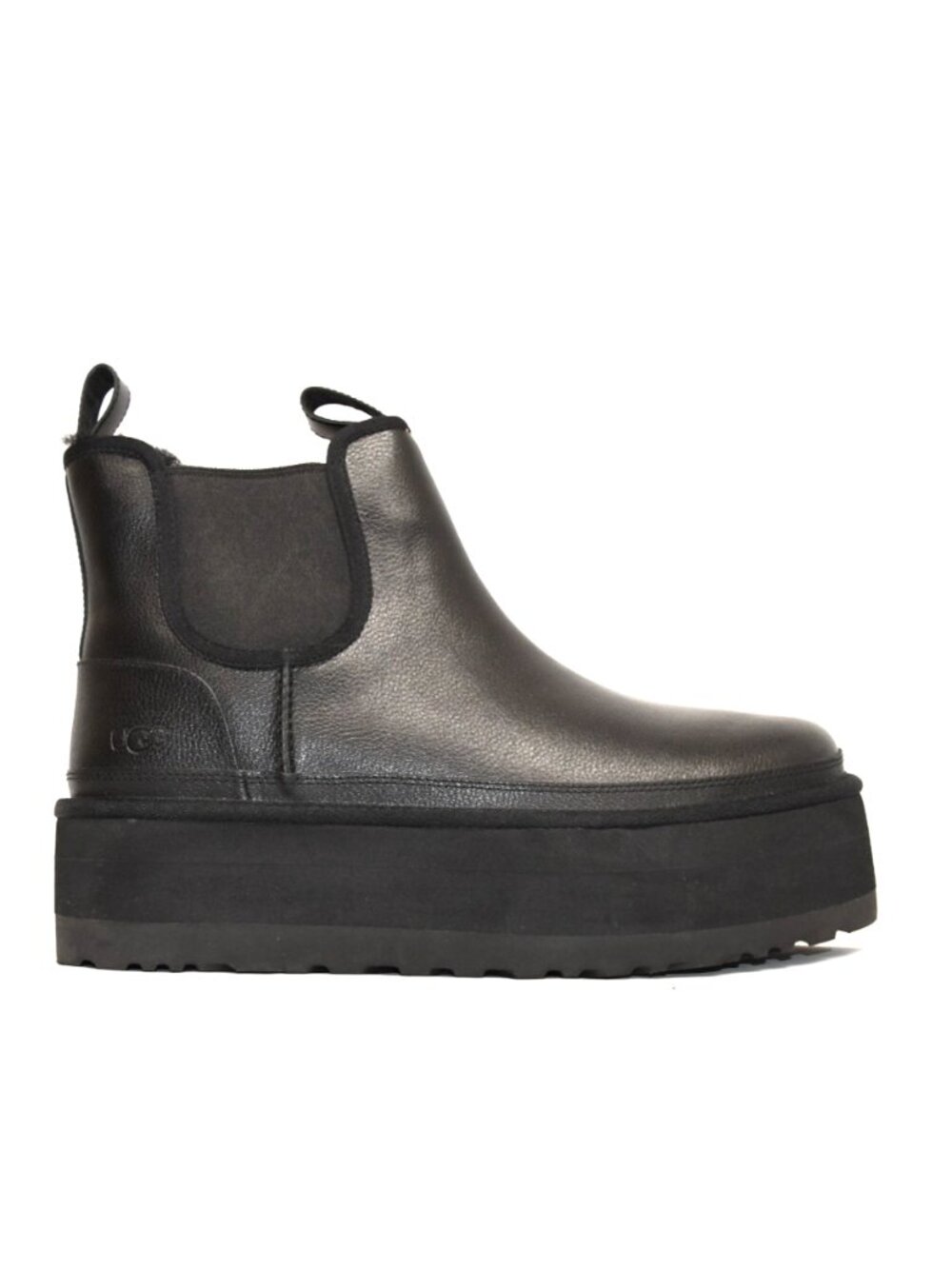 New! UGG Classic Neumel Platform Boot 12 US Black Leather Shearlin 1139510 DD541